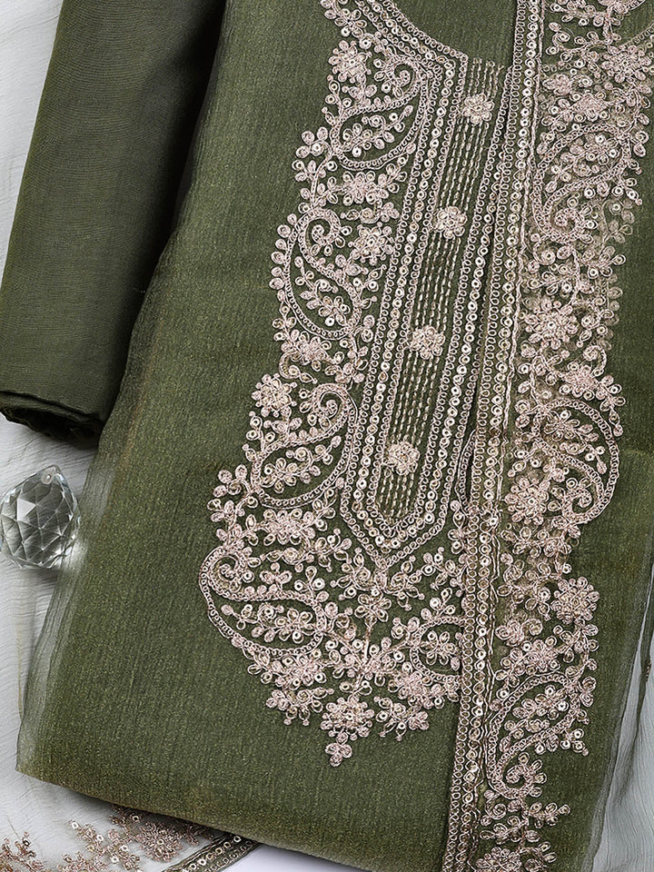 Embroidered Tissue Unstitched Suit With Pant &amp; Dupatta