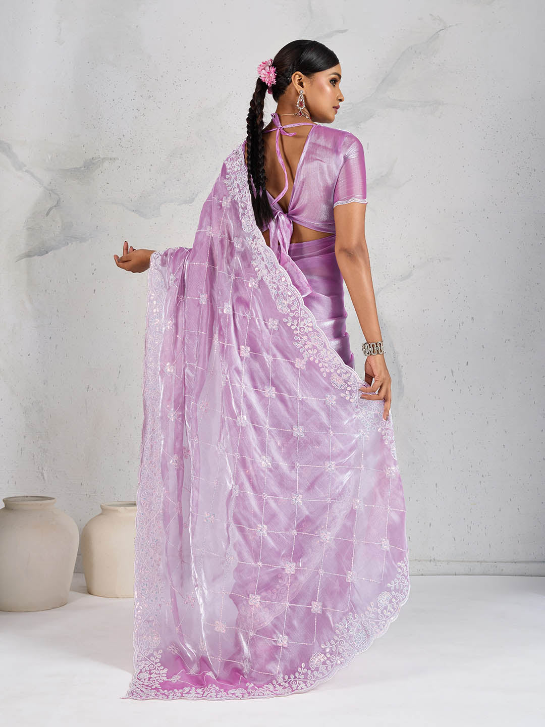 Sequence Embroidery Organza Saree