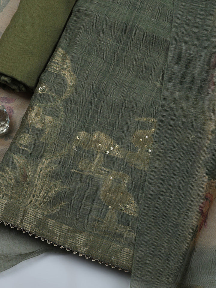 Woven Design Chanderi Unstitched Suit With Pant &amp; Dupatta