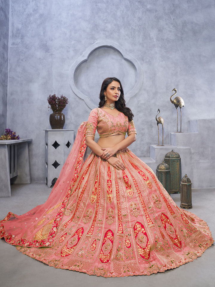 Resham Embroidery Tissue Unstitched Choli With Lehenga &amp; Dupatta