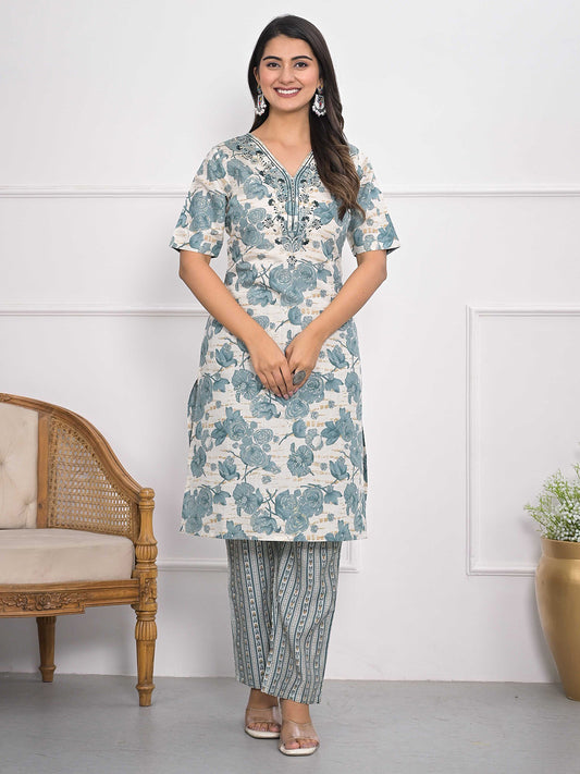 Digital Printed Muslin Kurta With Pants