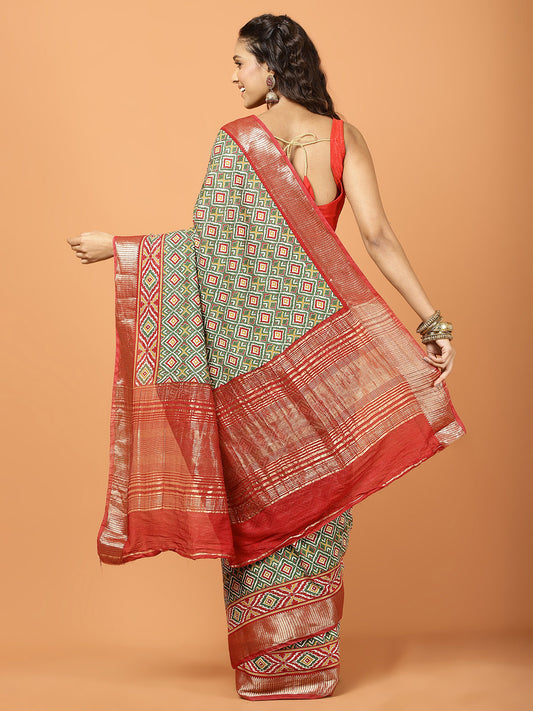 Patola Zari Border Printed Art Silk Woven Saree