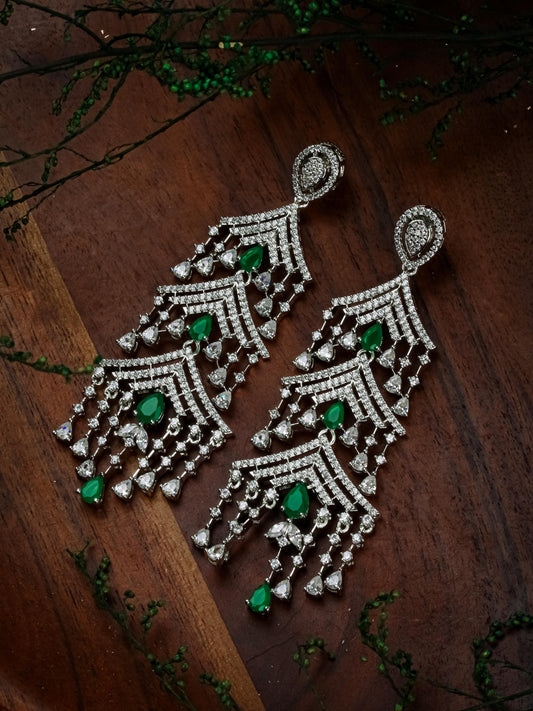 Silver With Emerald Stones Danglers