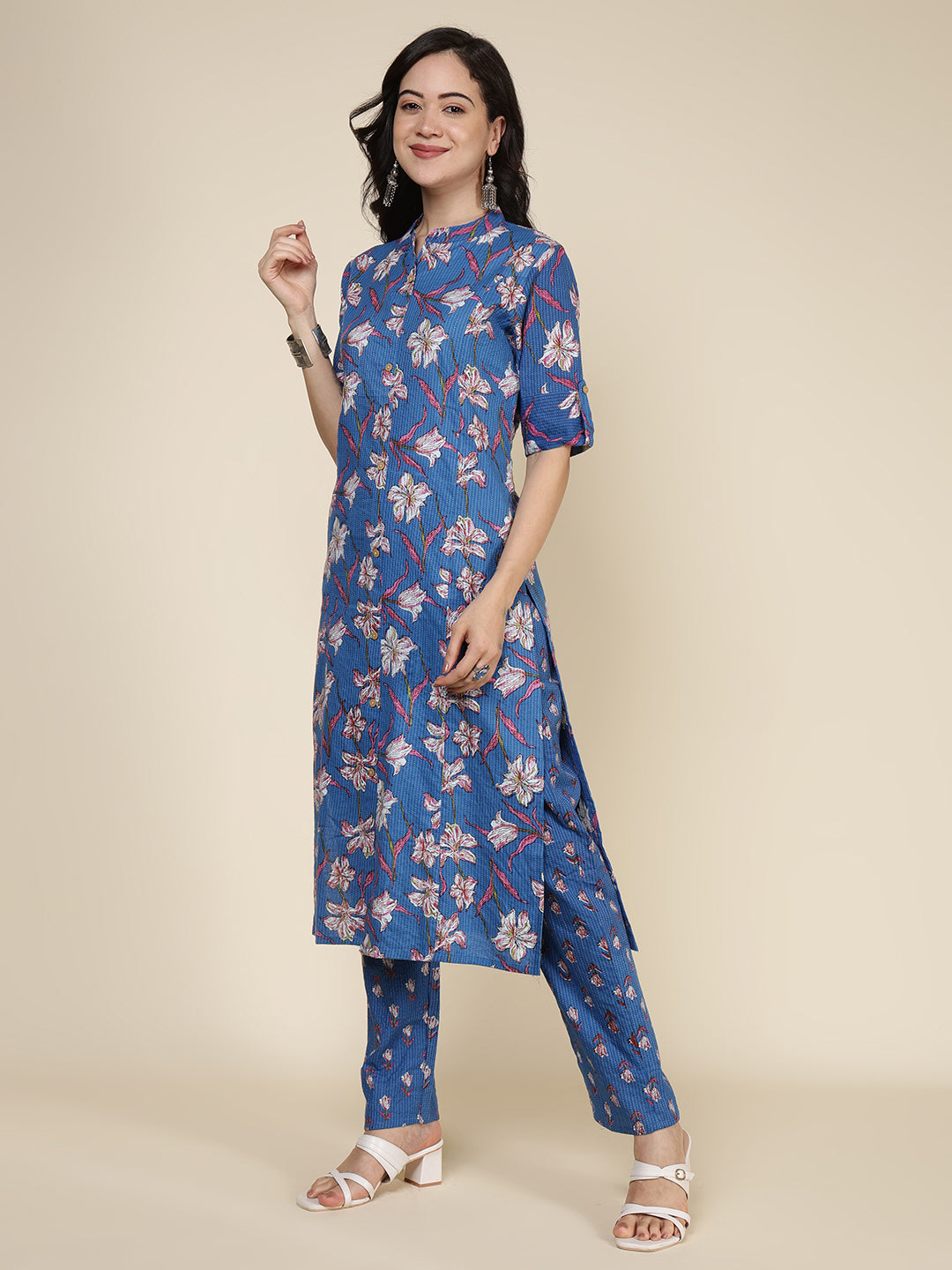 Printed Cotton Blend Kurta With Pants