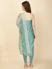 Neck With Ghera Chanderi Unstitched Suit Piece With Dupatta