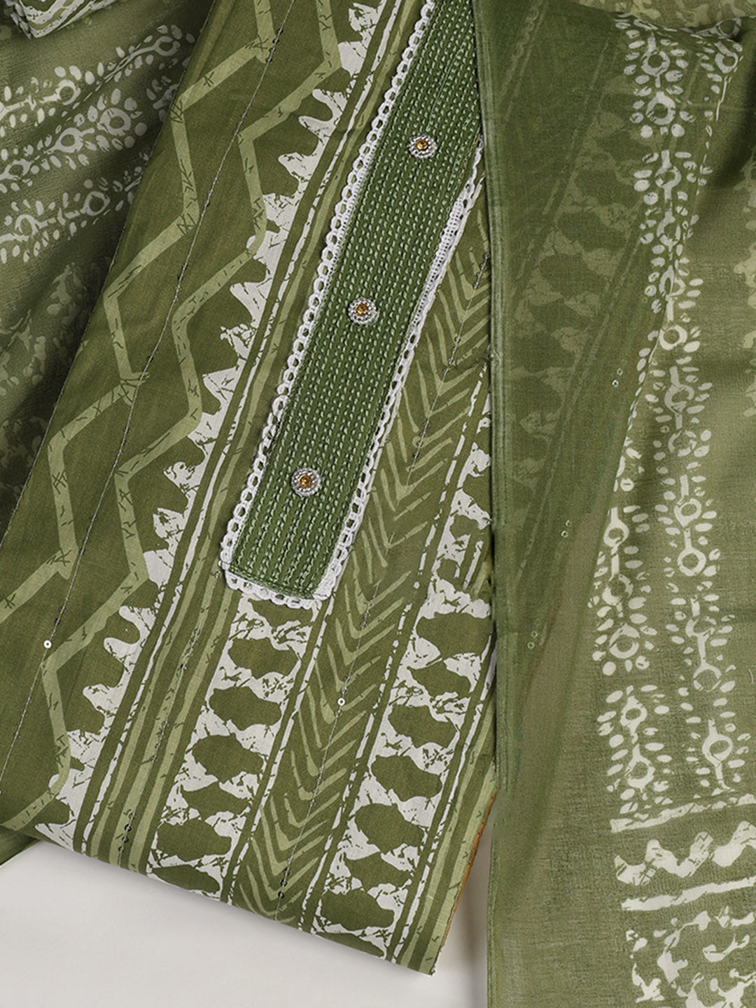 Printed Cotton Blend Unstitched Suit With Dupatta
