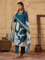 Printed Muslin Kurta With Pants & Dupatta