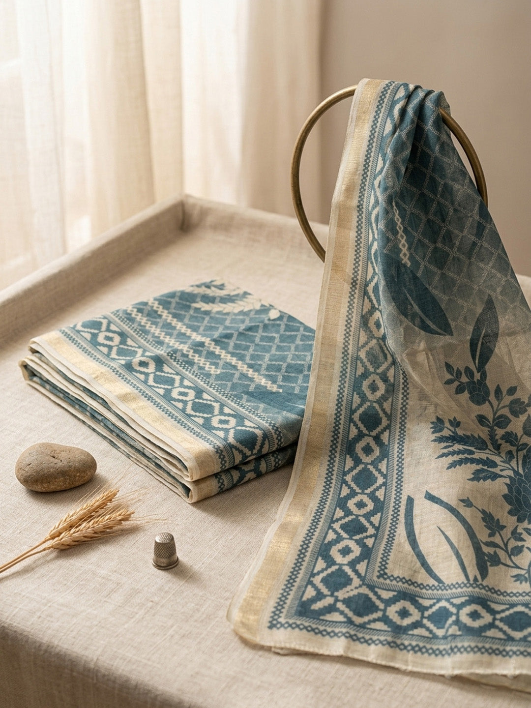 Embroidered Chanderi Unstitched Suit With Pant &amp; Dupatta