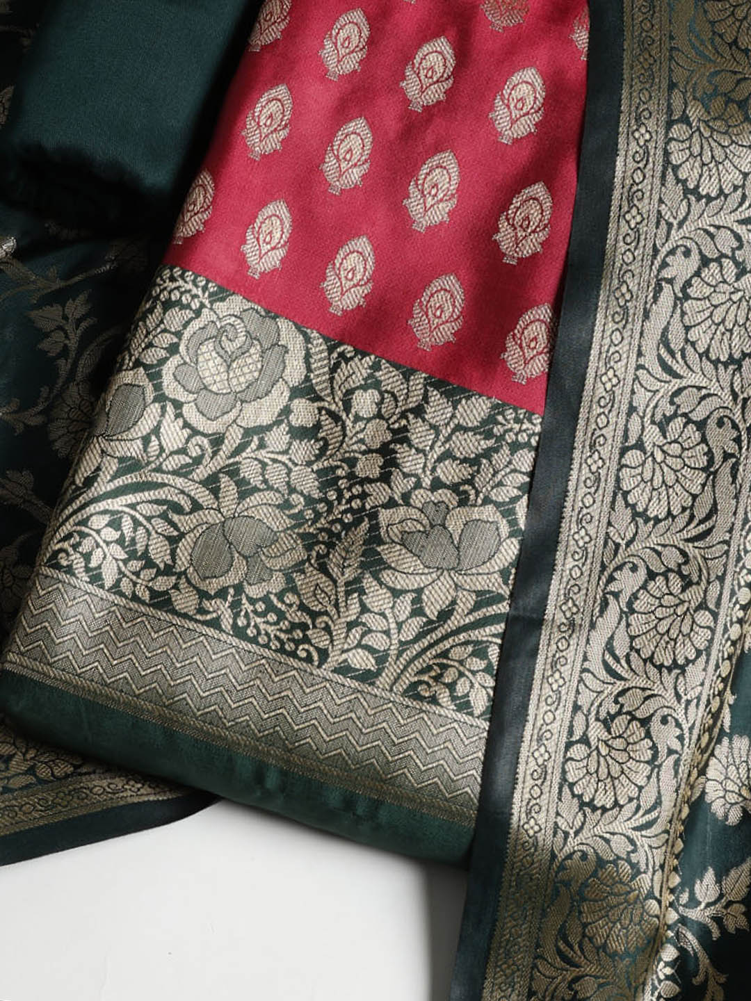 Woven Banarasi Chanderi Unstitched Suit With Dupatta