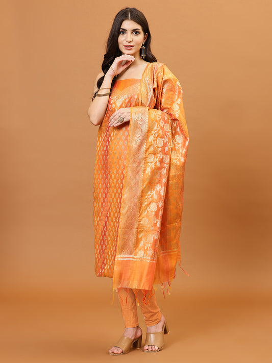 Woven Banarasi Chanderi Unstitched Suit With Dupatta