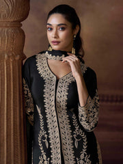 Embroidered Chinon Suit With Pant & Dupatta