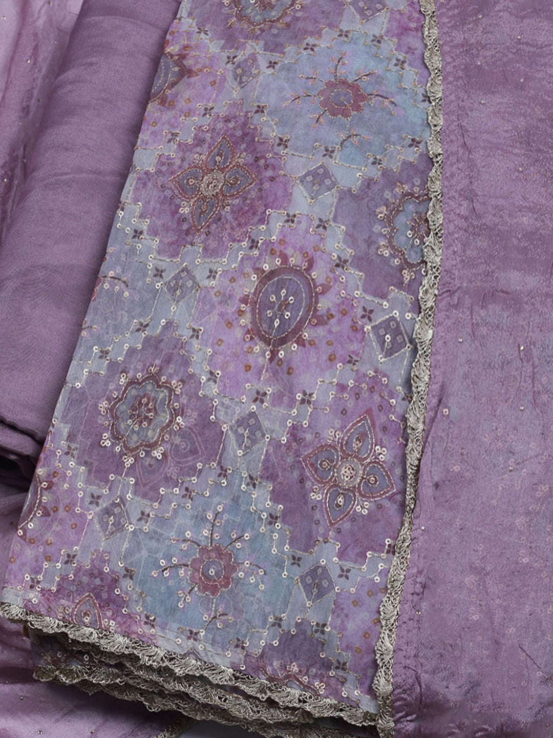 Neck Embroidered Chinon Unstitched Suit With Dupatta