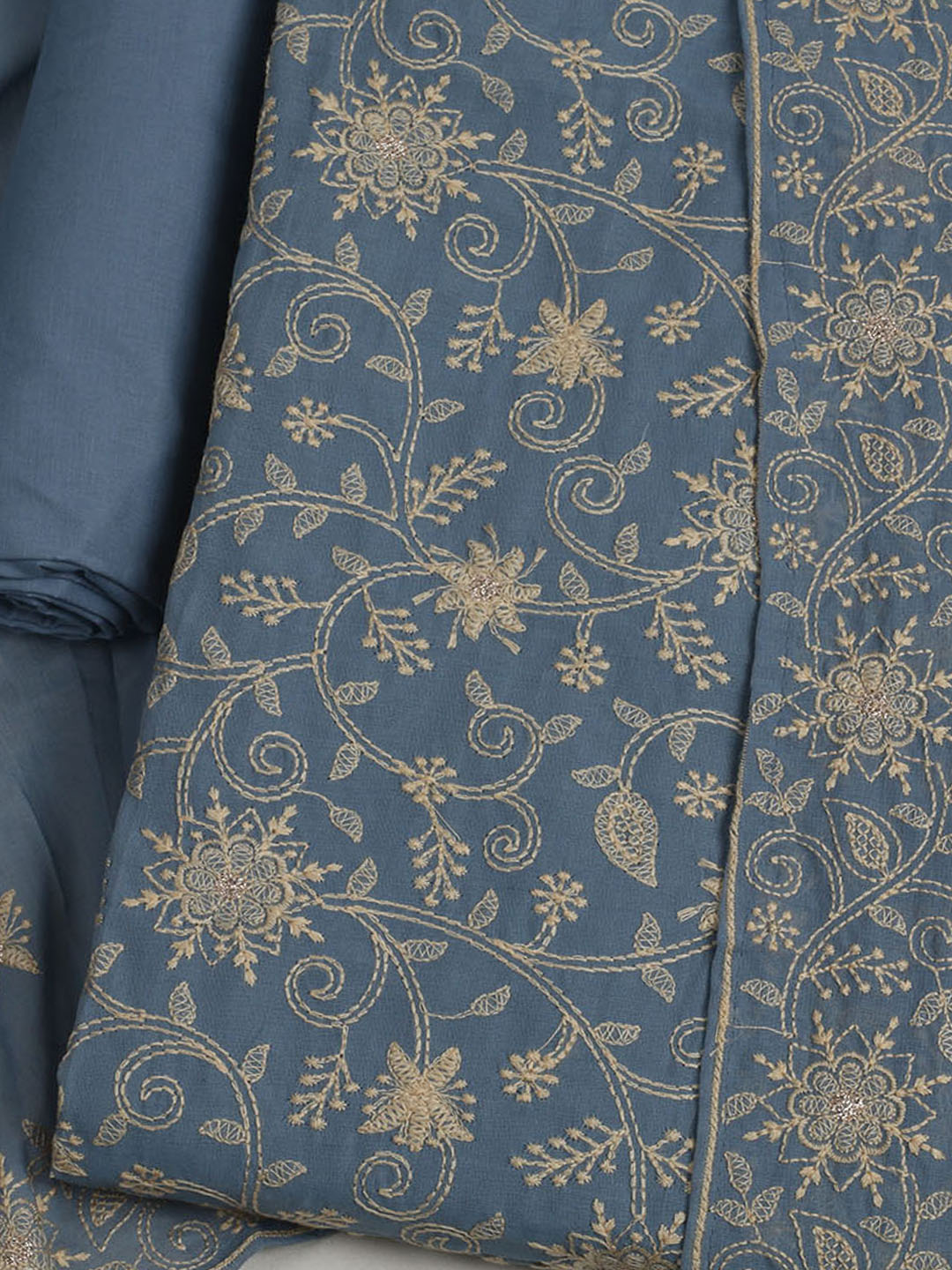 Embroidered Chanderi Unstitched Suits Casual Suit With Pant &amp; Dupatta