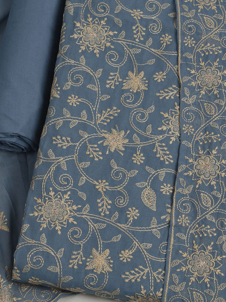Embroidered Chanderi Unstitched Suits Casual Suit With Pant &amp; Dupatta