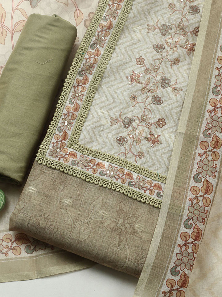 Printed Cotton Blend Unstitched Suit With Pant &amp; Dupatta