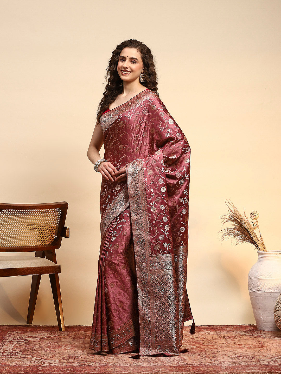 Embroidered Satin Saree