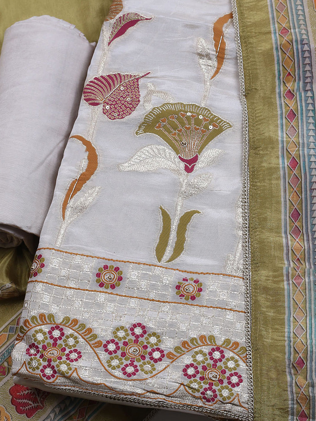 Woven Tissue  Unstitched Suit With Dupatta