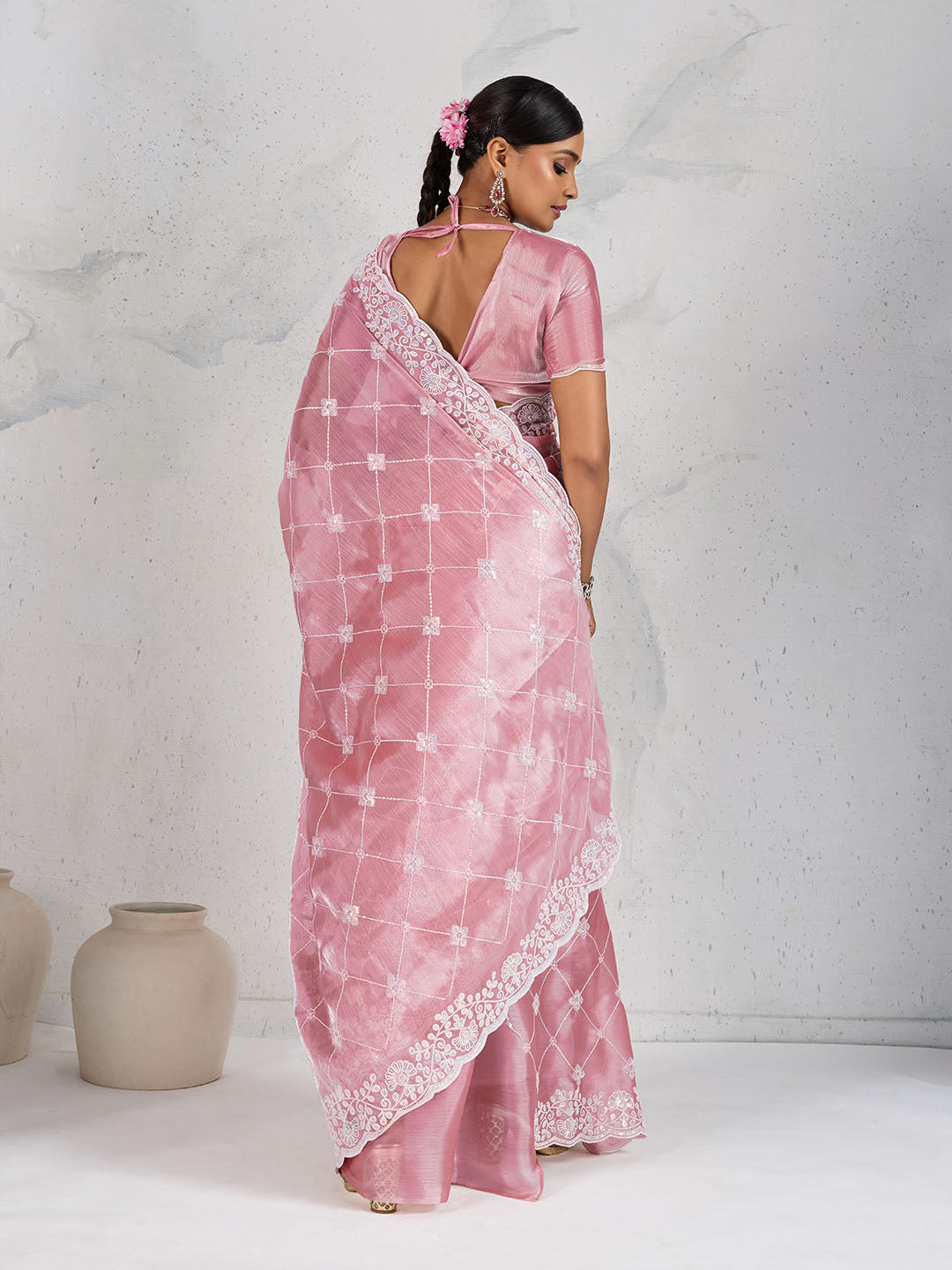Sequence Embroidery Organza Saree
