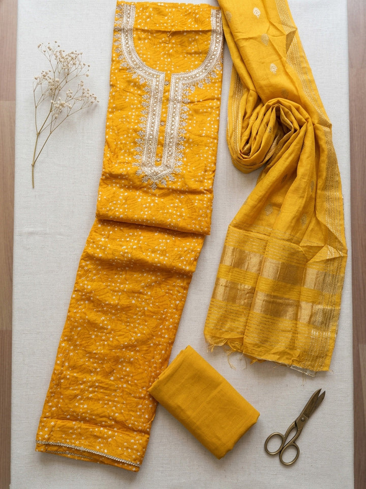 Printed Cotton Blend Unstitched Suit With Pant &amp; Dupatta