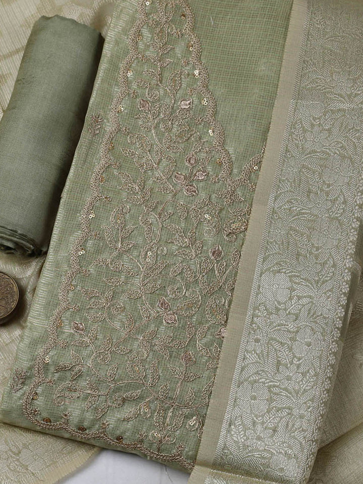 Embroidered Tissue Unstitched Suit With Pant &amp; Dupatta