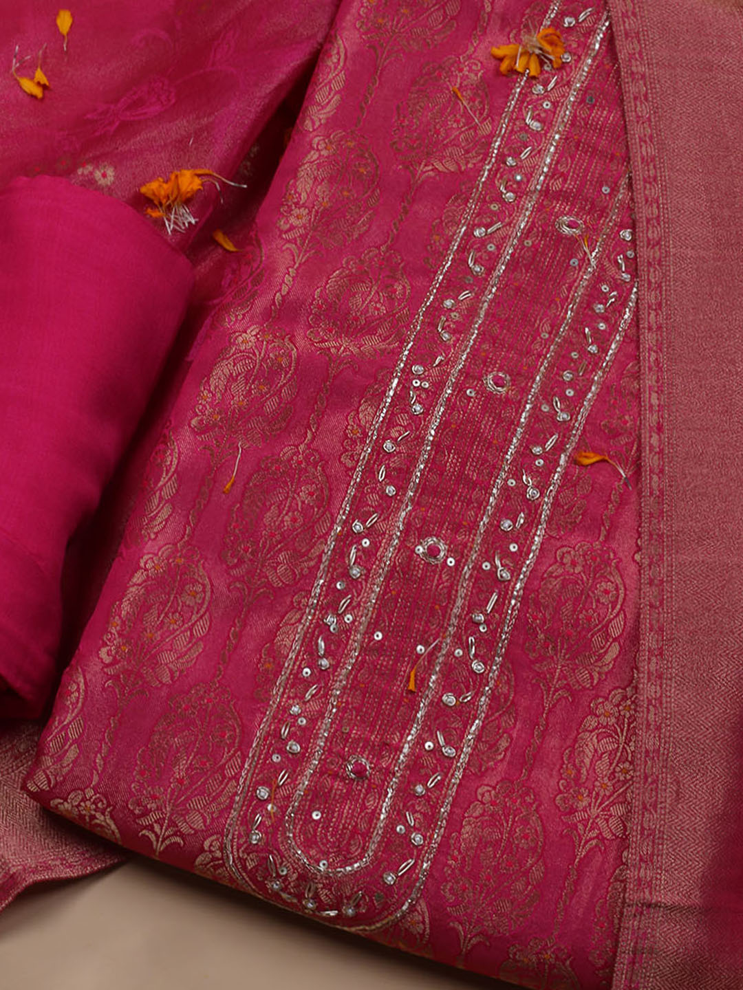 Kanjeevaram Chanderi Unstitched Suit With Dupatta