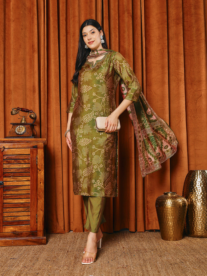 Printed Muslin Kurta With Pants &amp; Dupatta