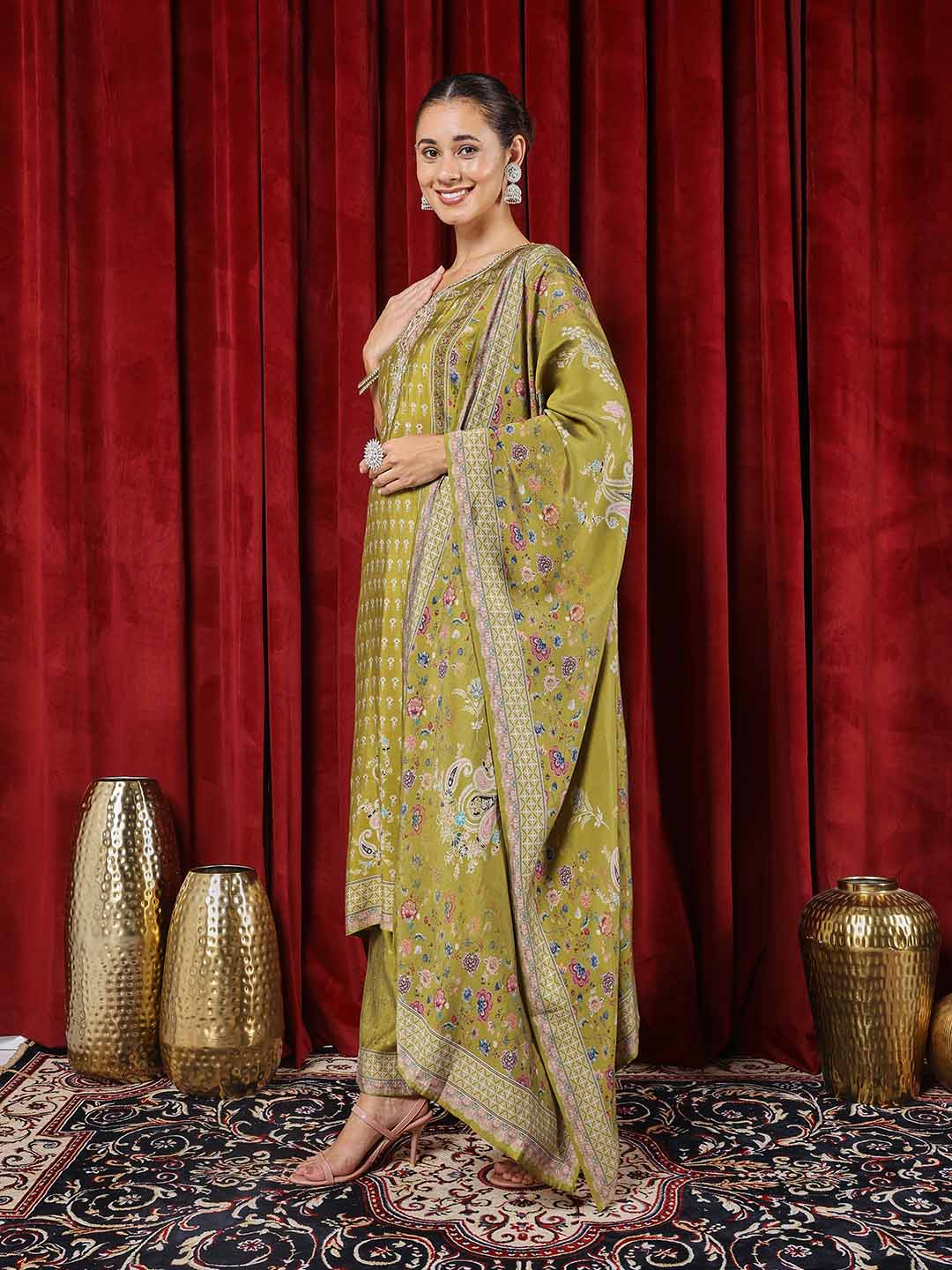 Printed Muslin Kurta With Pants &amp; Dupatta