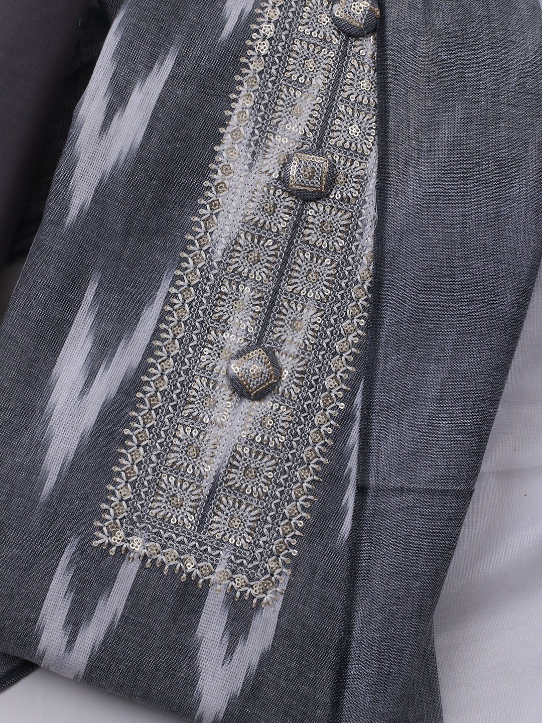 Neck Embroidered Cotton Blend Unstitched Suit Piece With Dupatta