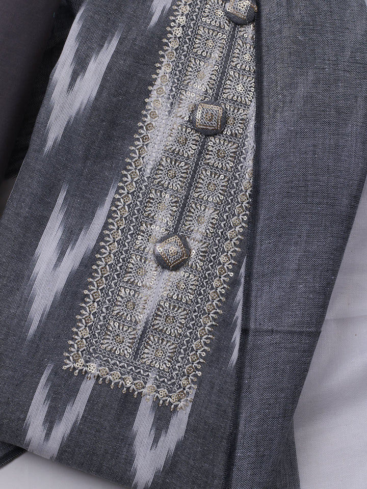 Neck Embroidered Cotton Blend Unstitched Suit Piece With Dupatta