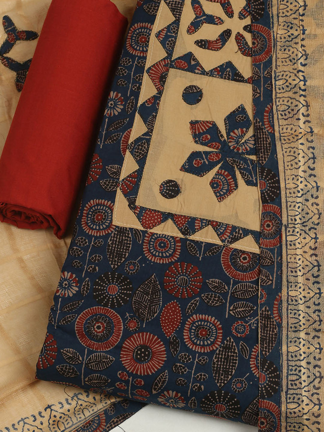 Printed Cotton Unstitched Suits Printed Suit With Pant &amp; Dupatta