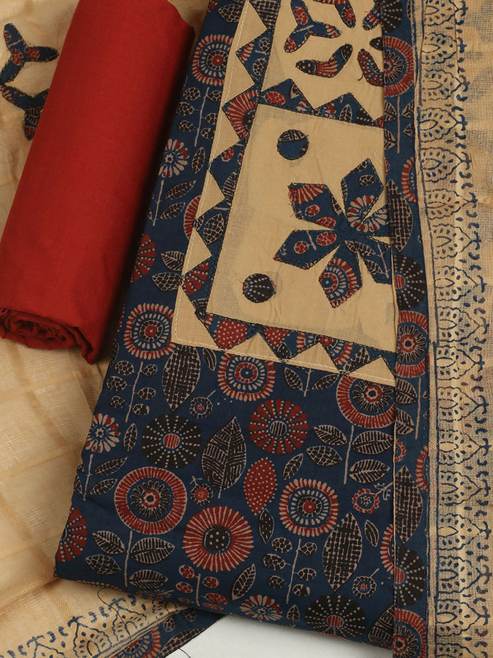 Printed Cotton Unstitched Suits Printed Suit With Pant &amp; Dupatta