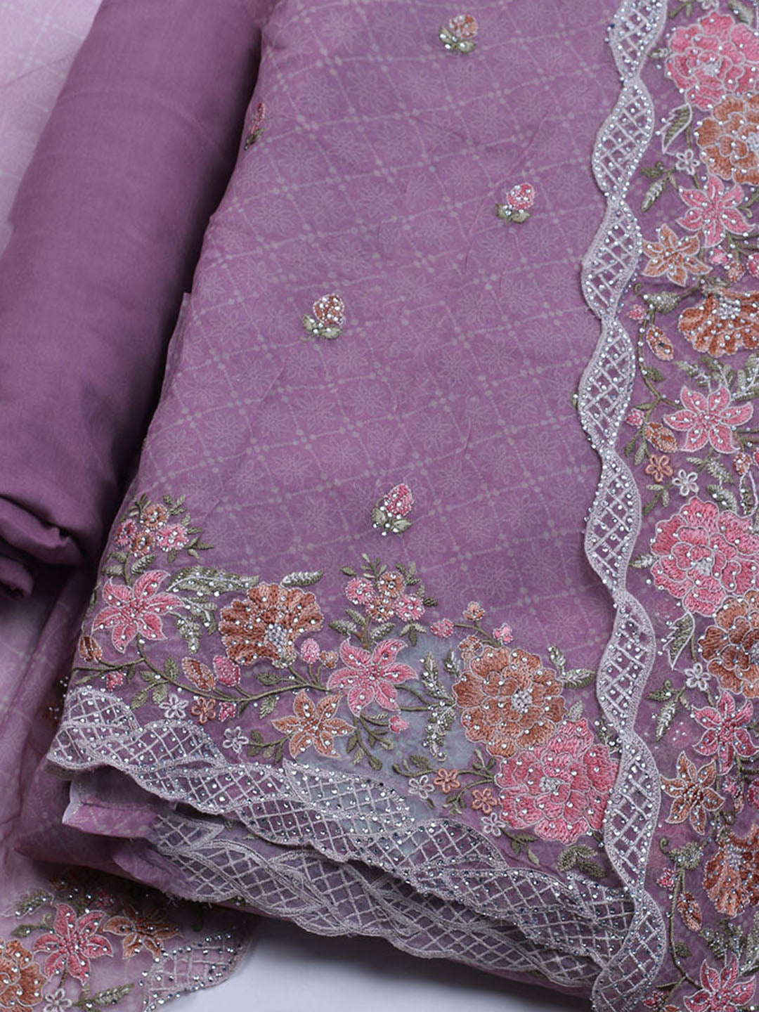 Embroidered Organza Unstitched Suit With Dupatta