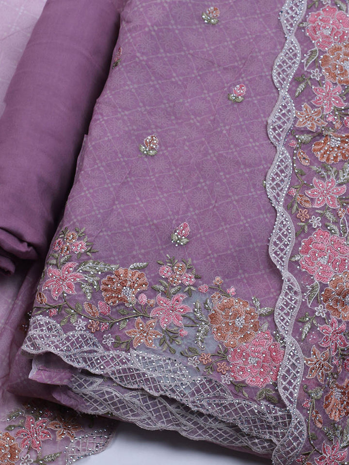 Embroidered Organza Unstitched Suit With Dupatta