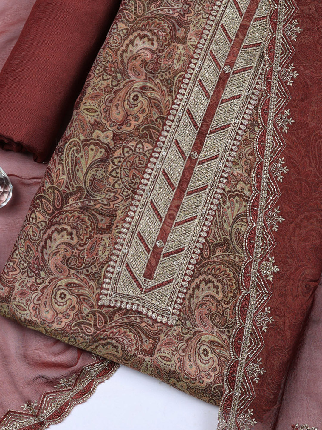 Embroidered Tissue Unstitched Suit With Pant &amp; Dupatta