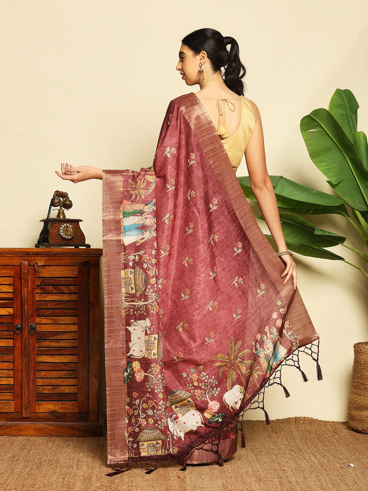 Digital Printed Tussar Saree