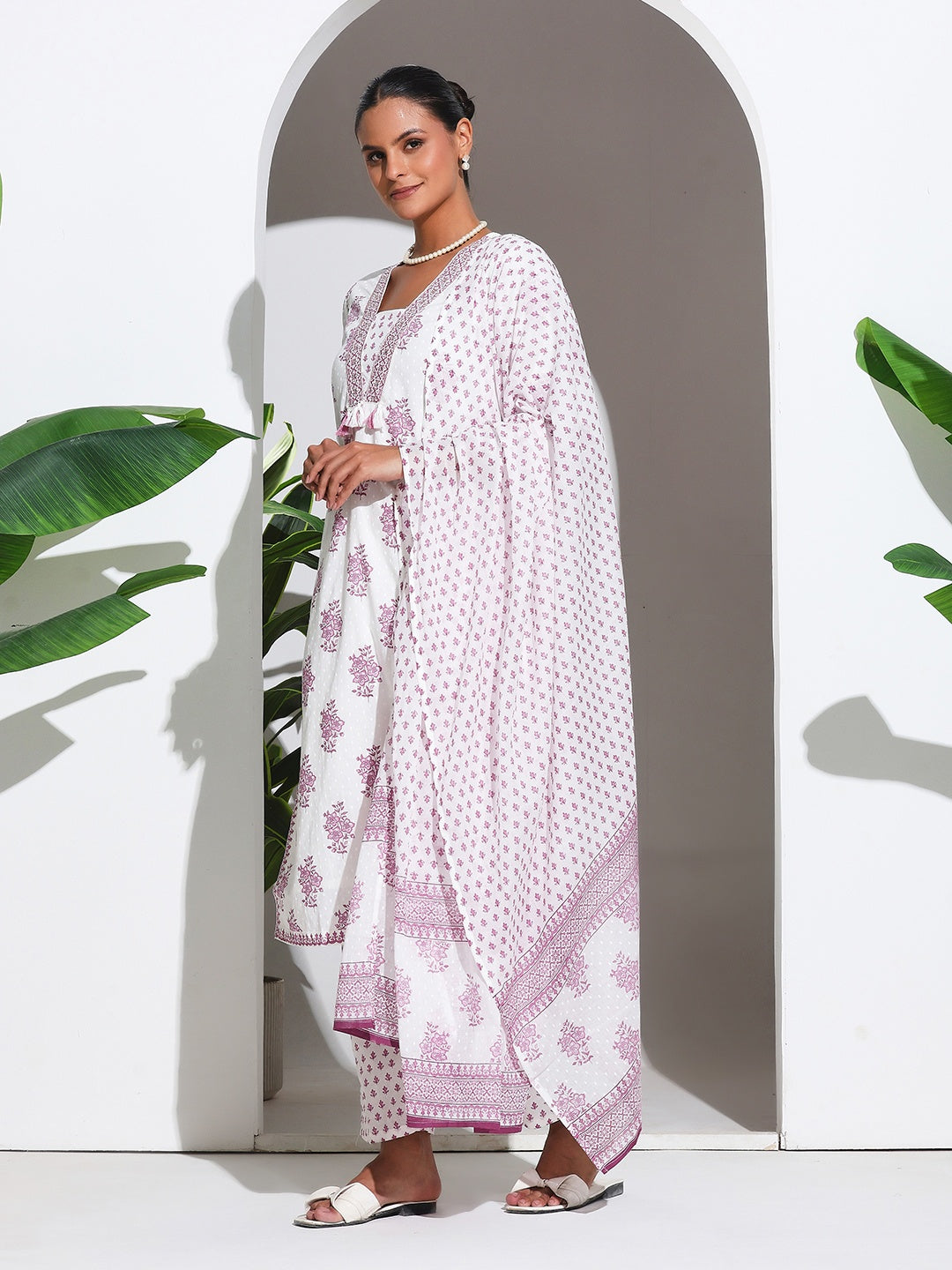 Printed Cotton Blend Kurta With Pant &amp; Dupatta