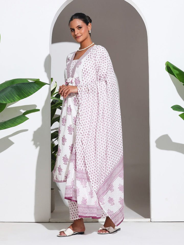 Printed Cotton Blend Kurta With Pant &amp; Dupatta