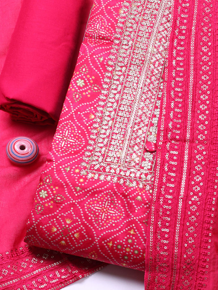 Embroidered Cotton Unstitched Suit With Pant &amp; Dupatta