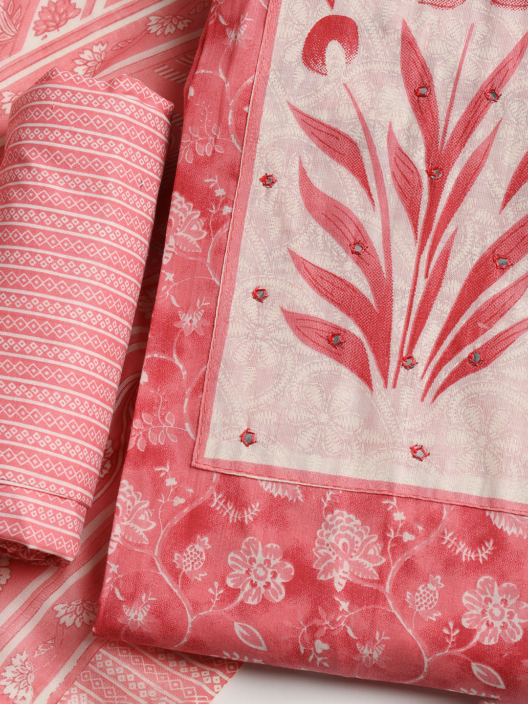 Printed Cotton Blend Unstitched Suit With Dupatta