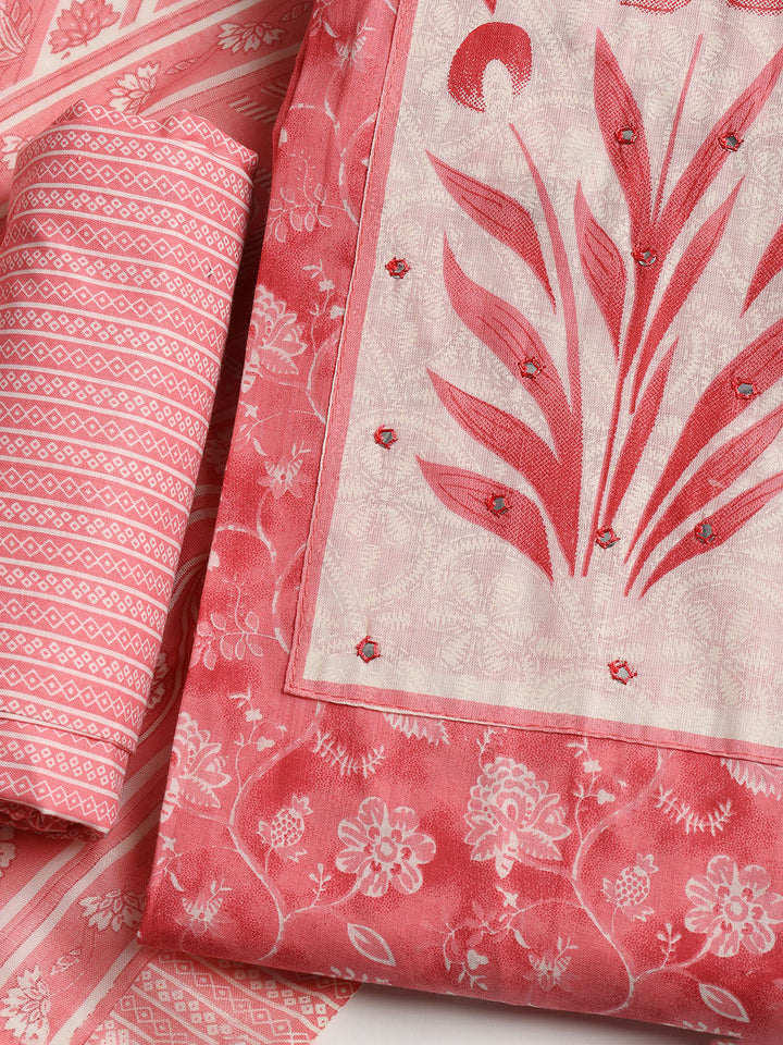 Printed Cotton Blend Unstitched Suit With Dupatta