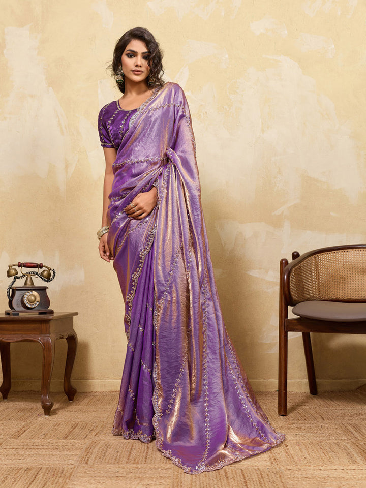Embroidered Satin Velvet Saree