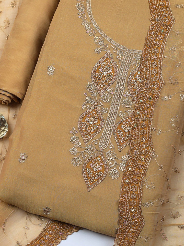 Embroidered Tissue Unstitched Suit With Pant &amp; Dupatta