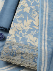 Embroidered Cotton Blend Unstitched Suit With Pant & Dupatta
