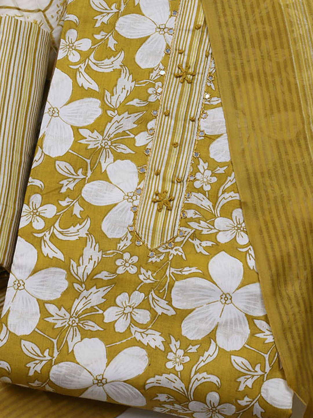 Floral Printed Cotton Blend Unstitched Suit With Dupatta