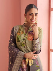 Embroidered Silk Suit With Pant & Dupatta
