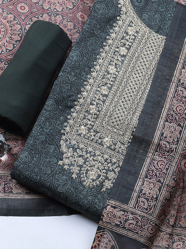 Embroidered Cotton Blend Unstitched Suit With Pant &amp; Dupatta