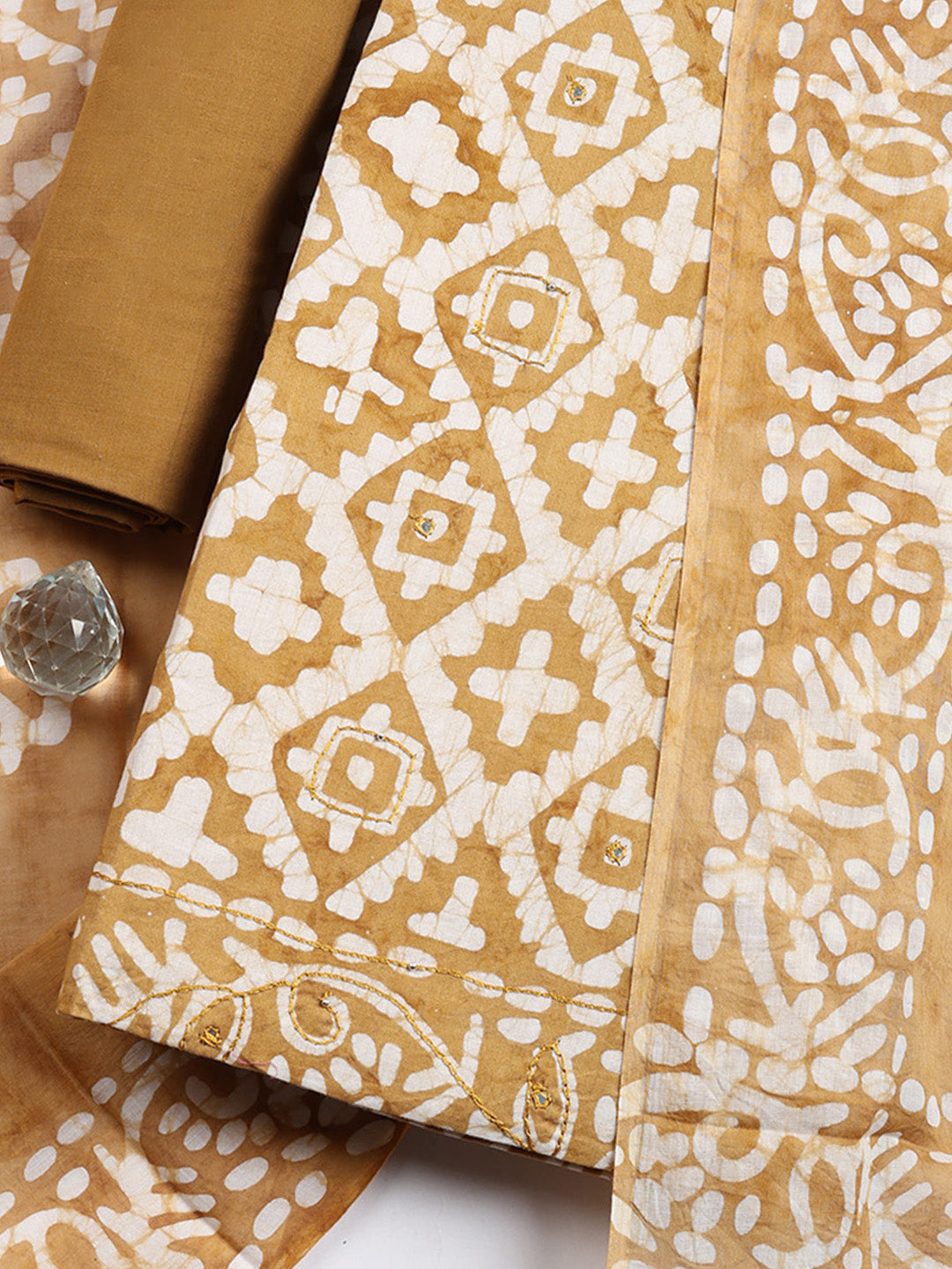 Printed Cotton Blend Unstitched Suit With Pant &amp; Dupatta