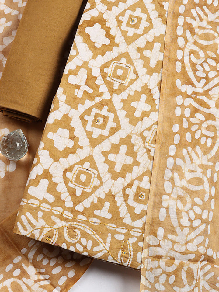 Printed Cotton Blend Unstitched Suit With Pant &amp; Dupatta