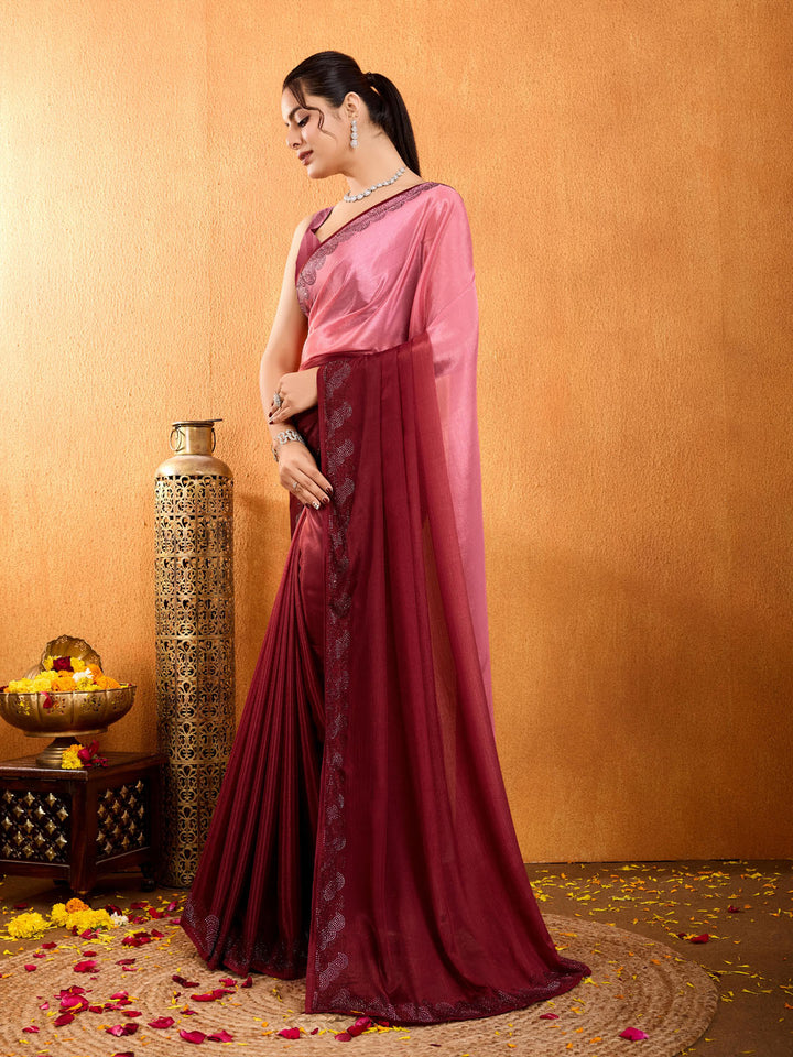 Embroidered Shaded Chinnon Saree