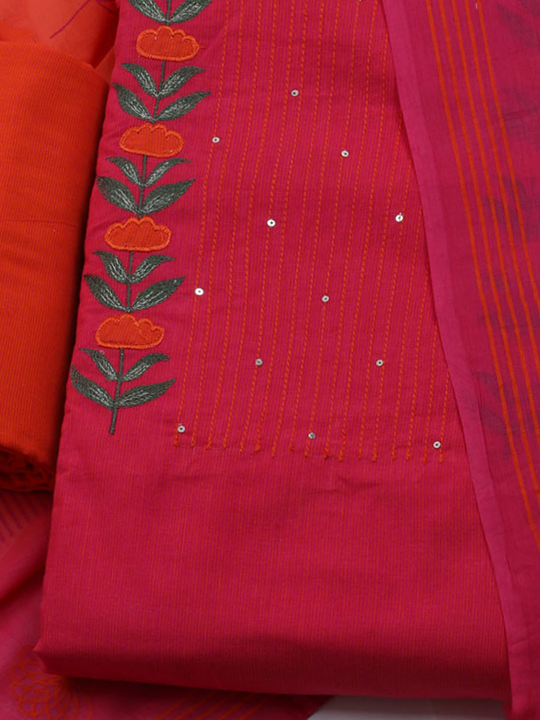 Neck Embroidered Cotton Blend Unstitched Suit With Dupatta